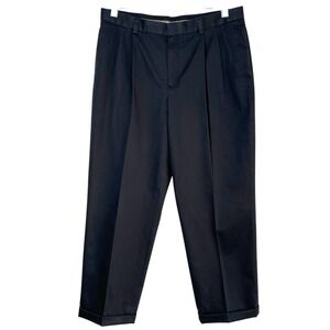 LL Bean Mens Natural Fit Pleated Cuffed Cotton Pants Black Size 36 x 29.5 Career